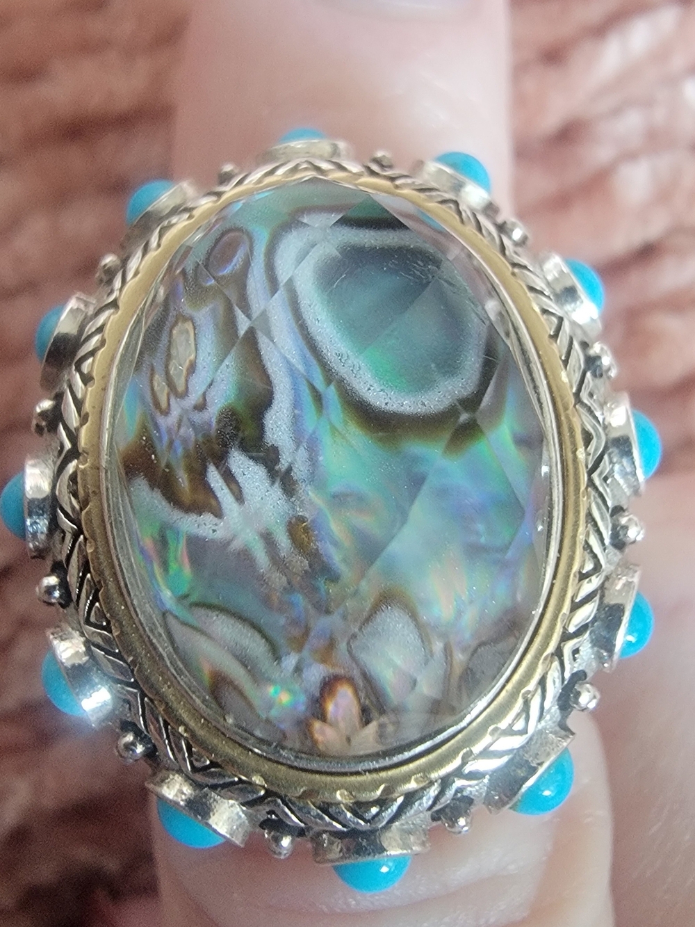 Barbara Bixby Cocktail Ring with Turquoise Accents - Iridescent Green-Blue